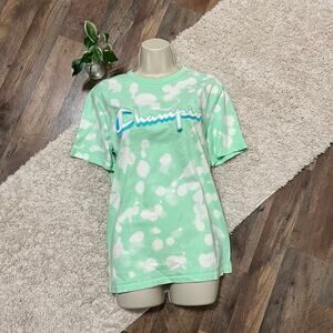Vintage Champion Women's Size Small Mint Green Bleached Crewneck Tee